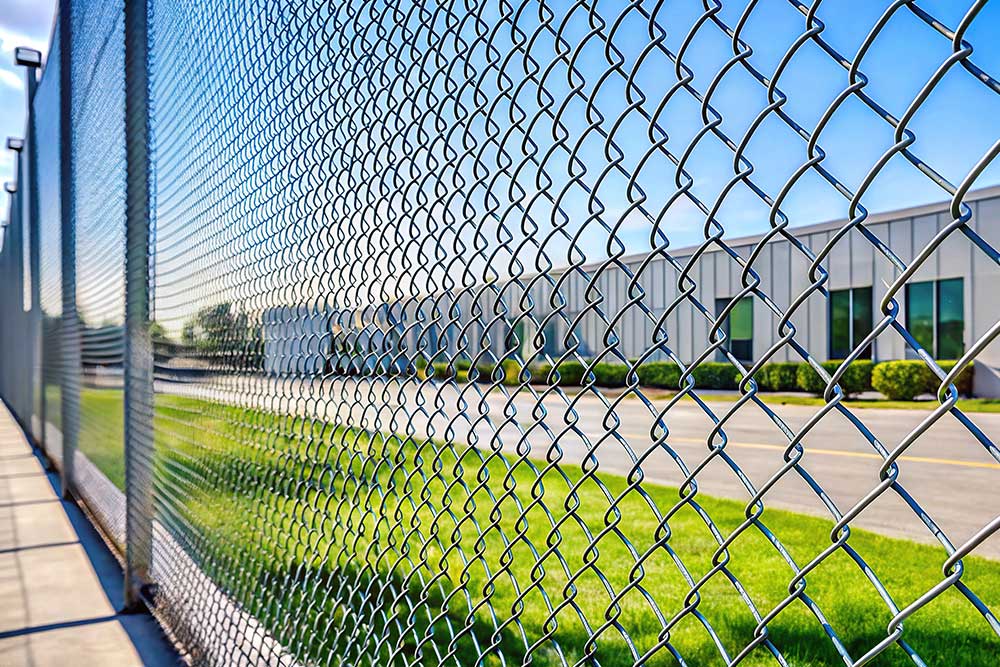 Simple metal chain link fence for industrial park security