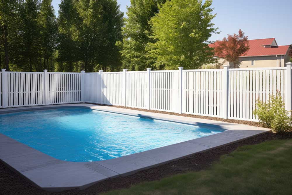 vinyl panel fencing around an in-ground swimming pool