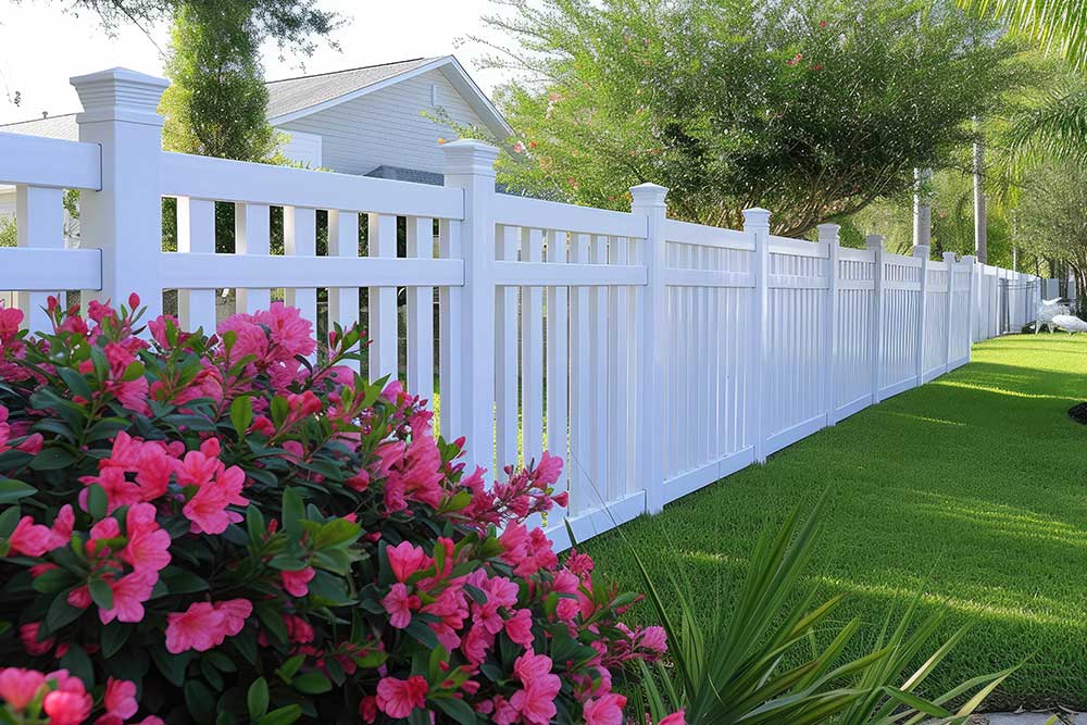 White plastic backyard fence for protection and privacy